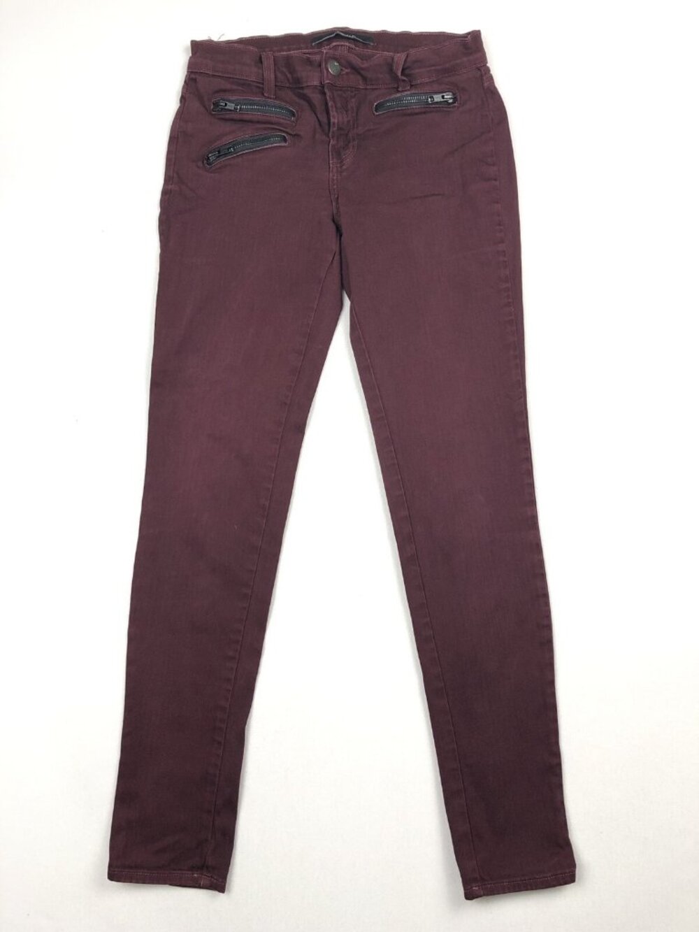 J Brand Zoey Triple Zip Super Skinny Jeans Jeggings Lava Maroon • Size 26